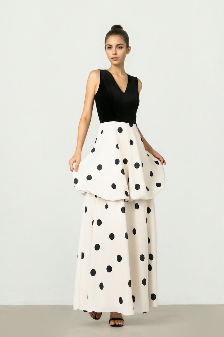 Velvet & Satin Polkadot Dress