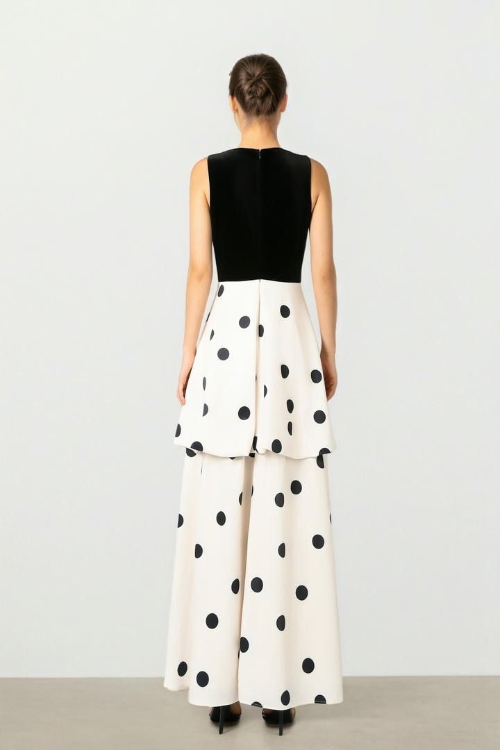Velvet & Satin Polkadot Dress