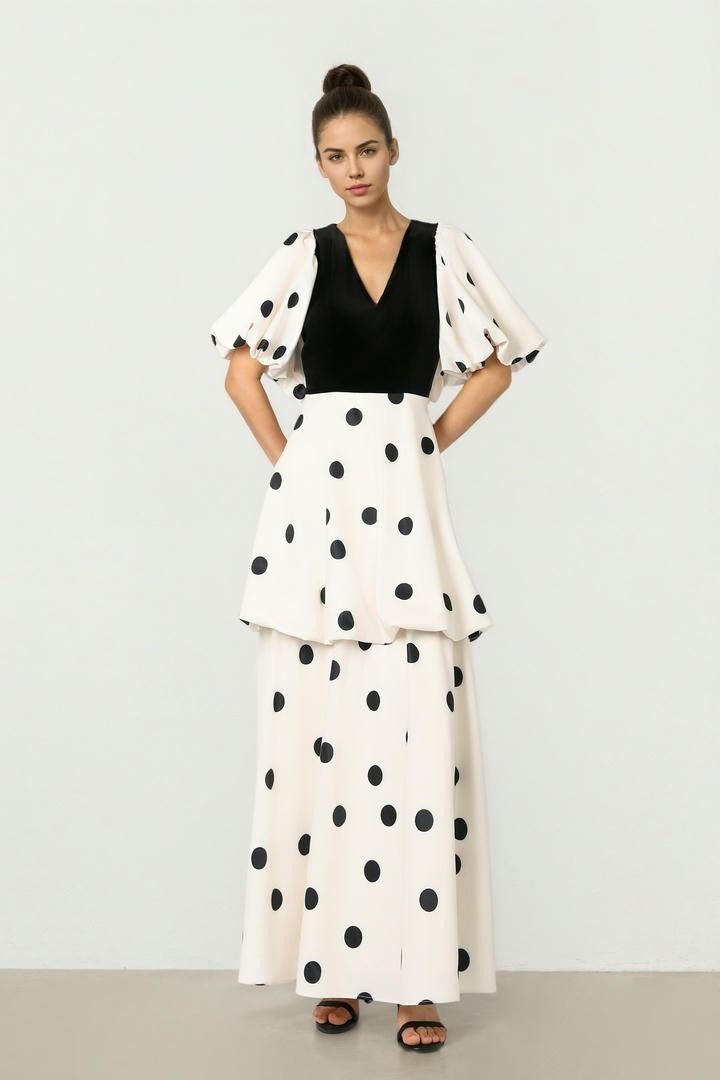 Velvet & Satin Polkadot Dress