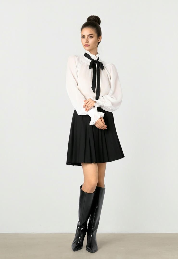 Off white Blouse With Black Neck
