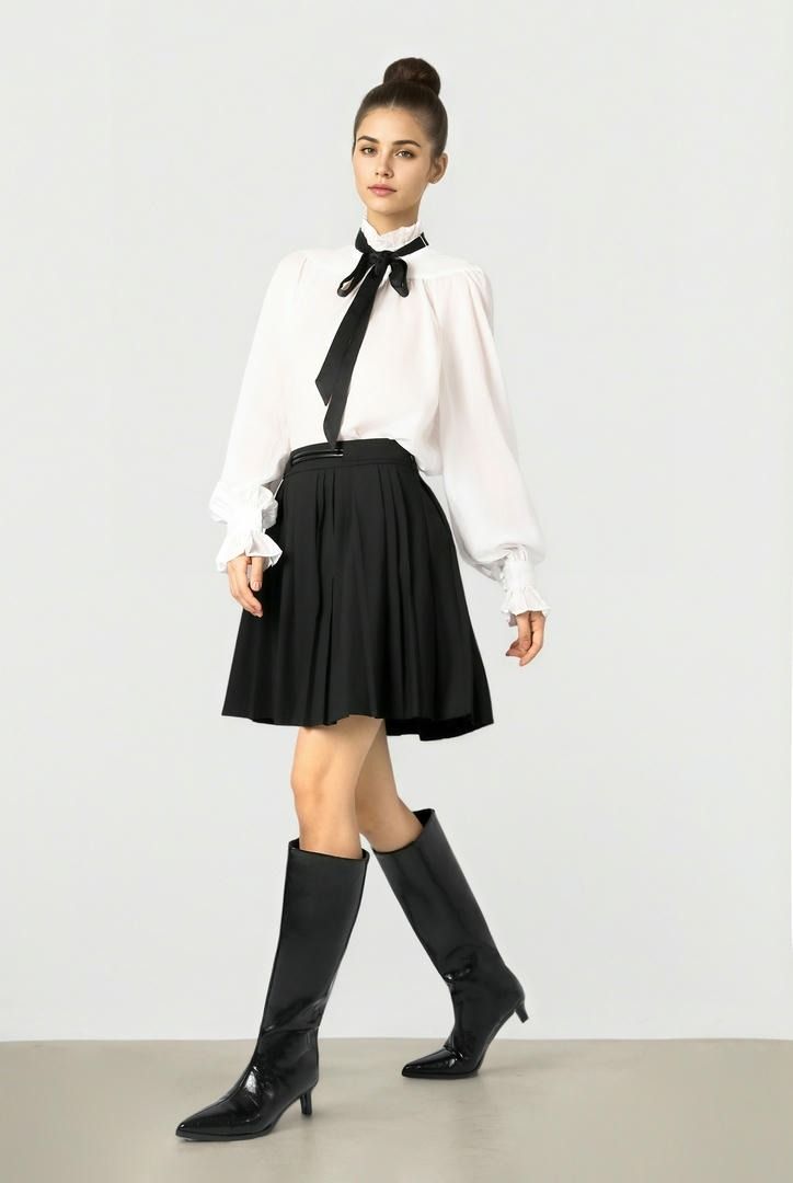 Off white Blouse With Black Neck