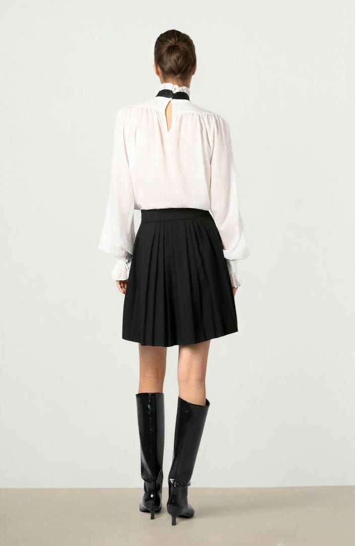 Off white Blouse With Black Neck