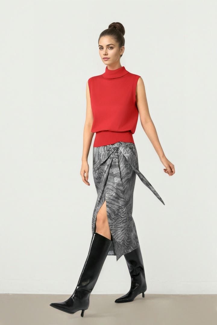 Red Turtleneck Knit Top