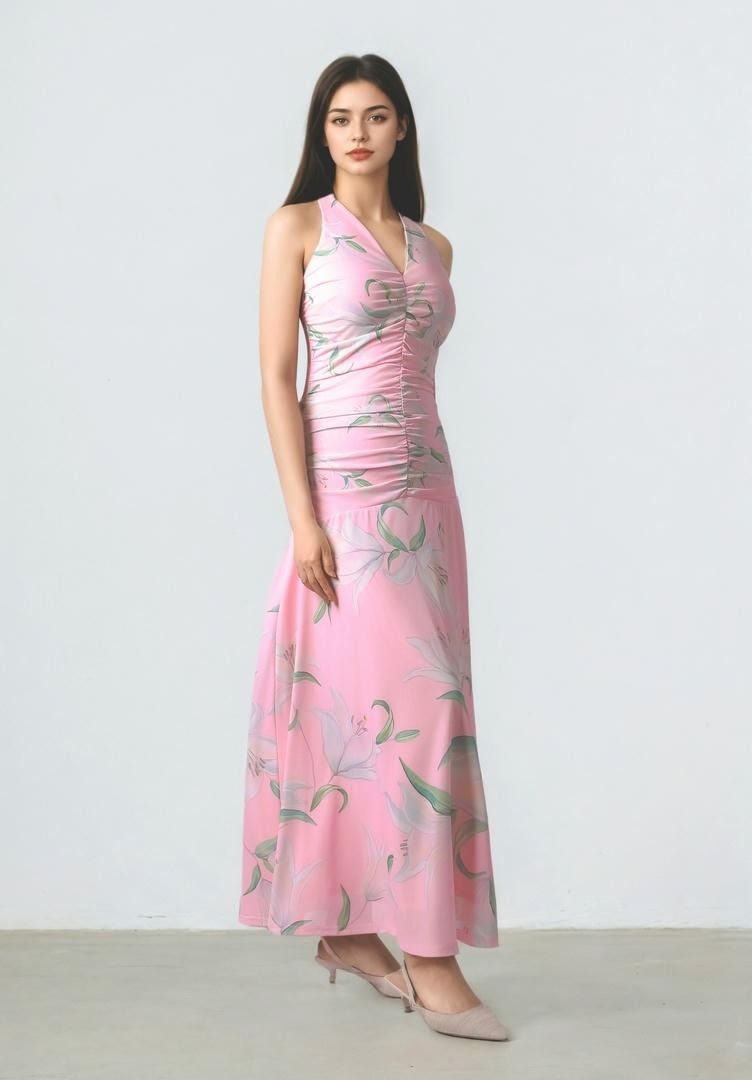Ruched Printed Dress