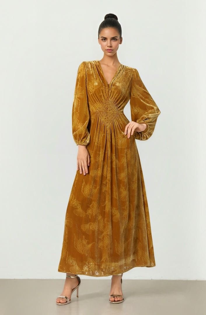 Mustard Devore Dress
