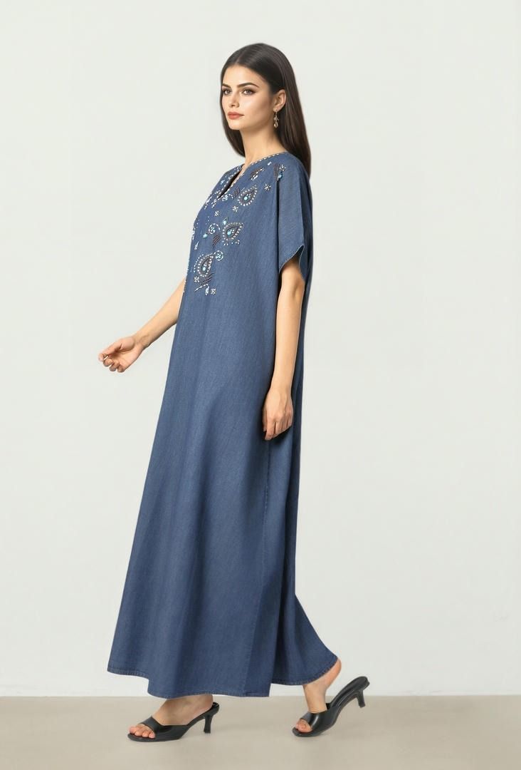 Beaded Denim Kaftan