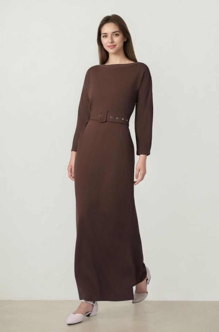 Long Sleeve Belted Jersey Dress