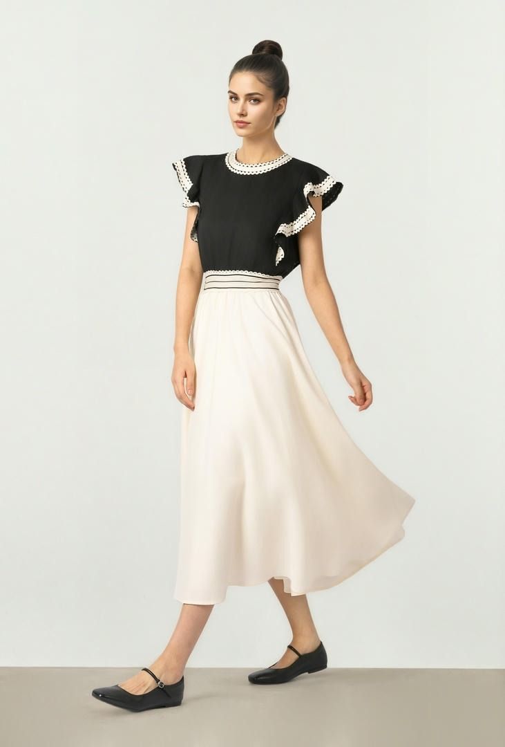 Contrast Linen Midi Dress