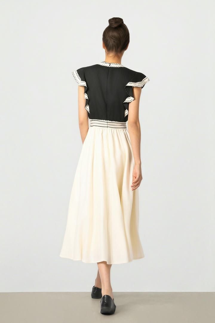 Contrast Linen Midi Dress