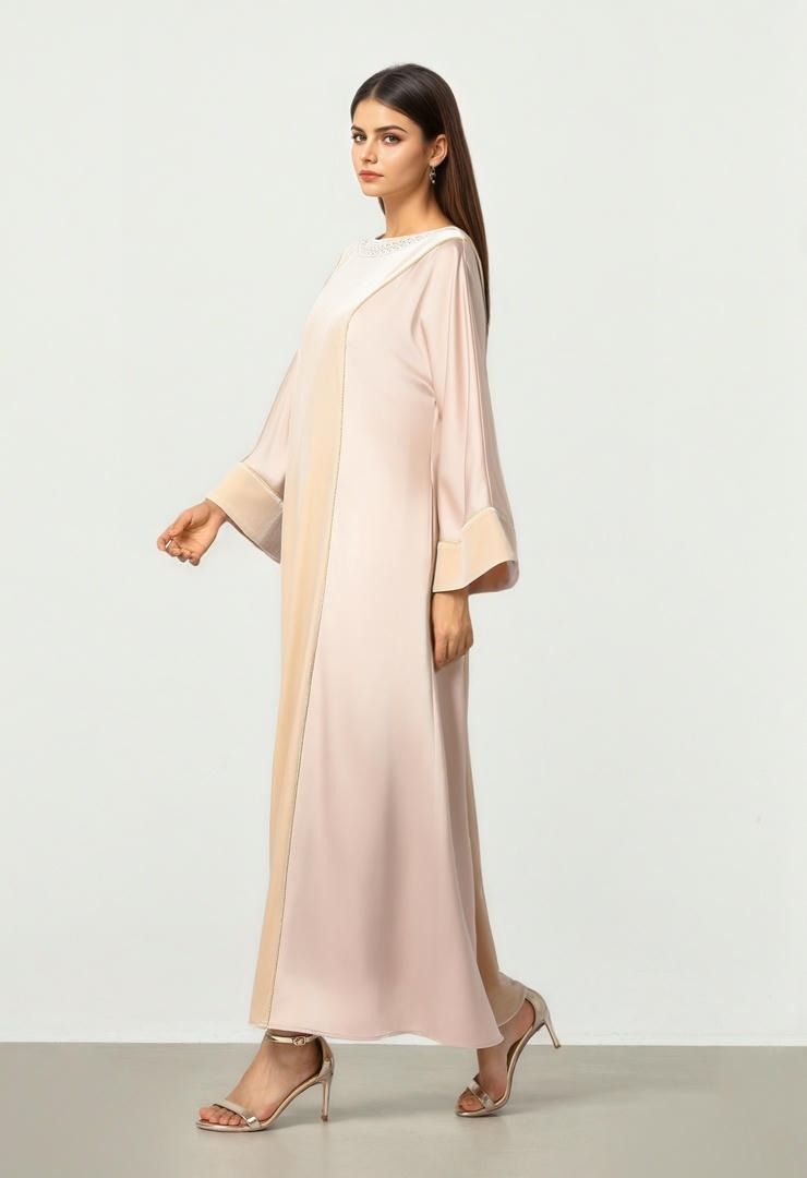 Embroidered Beige Kaftan