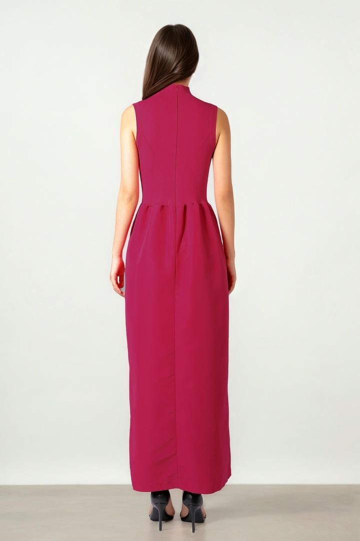 Fuchsia Dress with High Collar