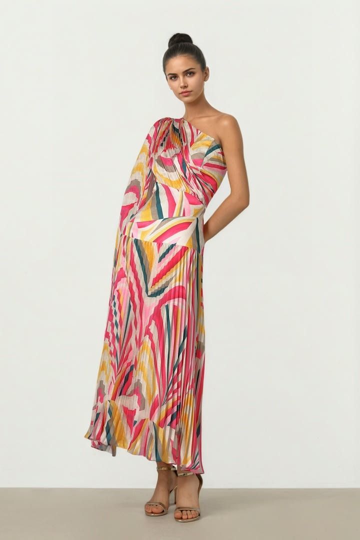 Pleated Stripe Dress