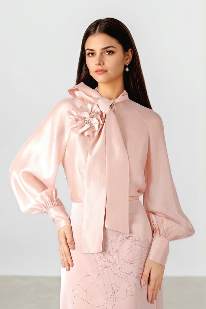 Organza Tie Collar Blouse
