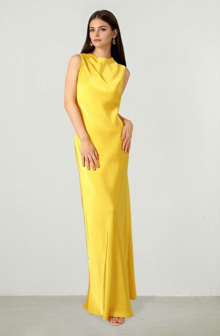 Elegant Satin Dress with Boat Neck