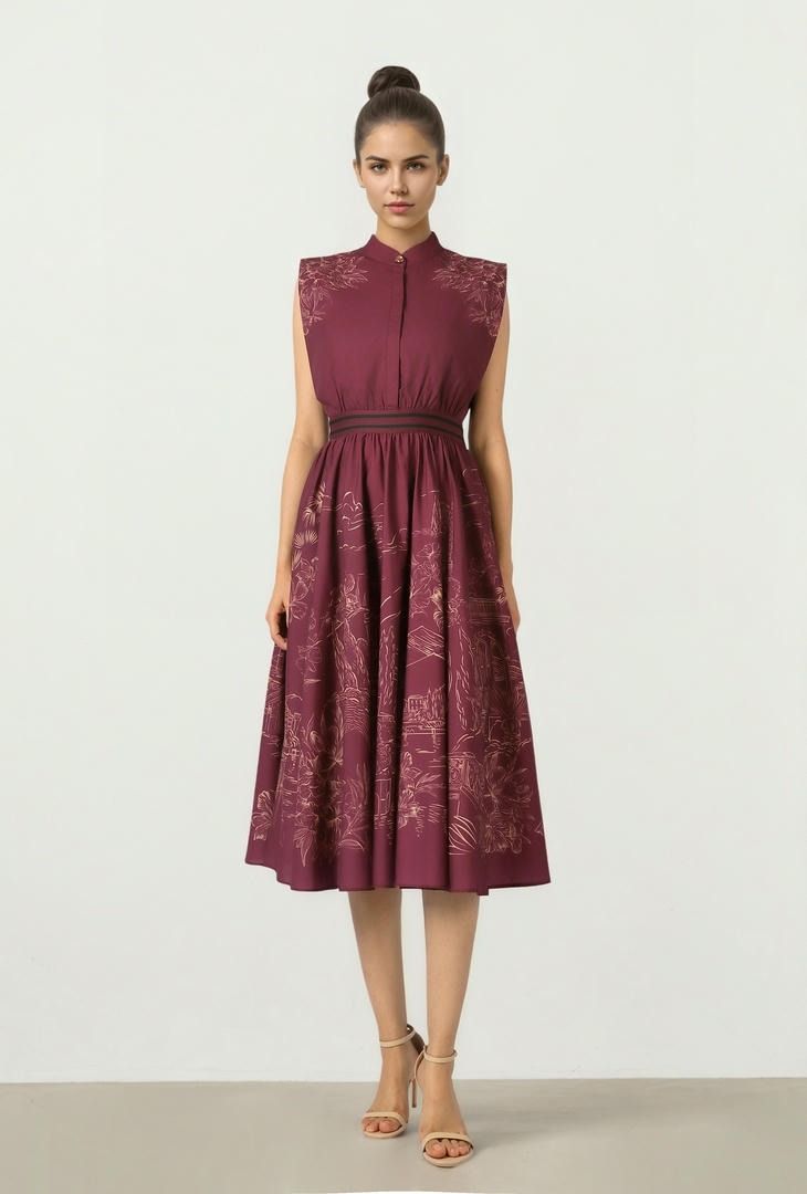 Burgundy Poplin Midi
