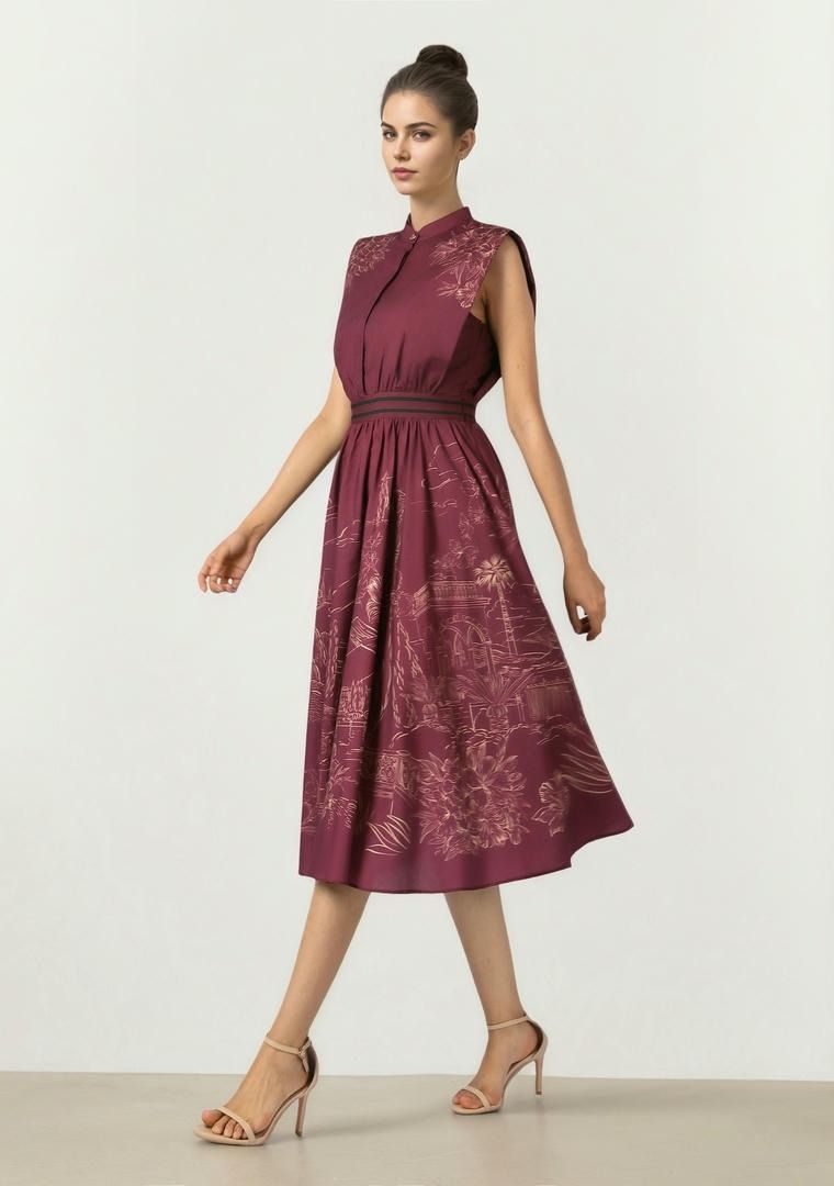 Burgundy Poplin Midi