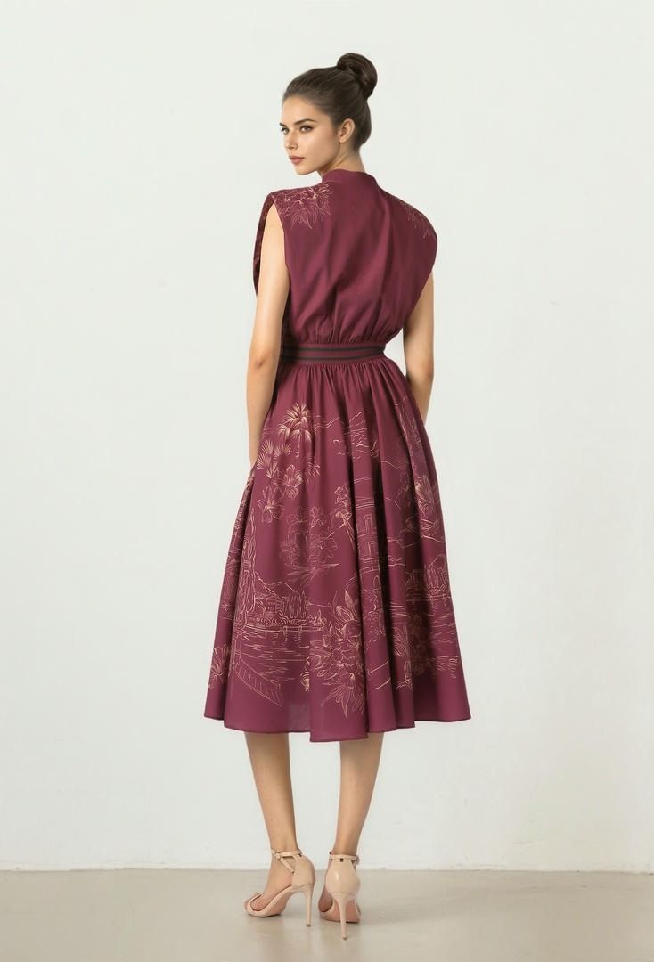 Burgundy Poplin Midi
