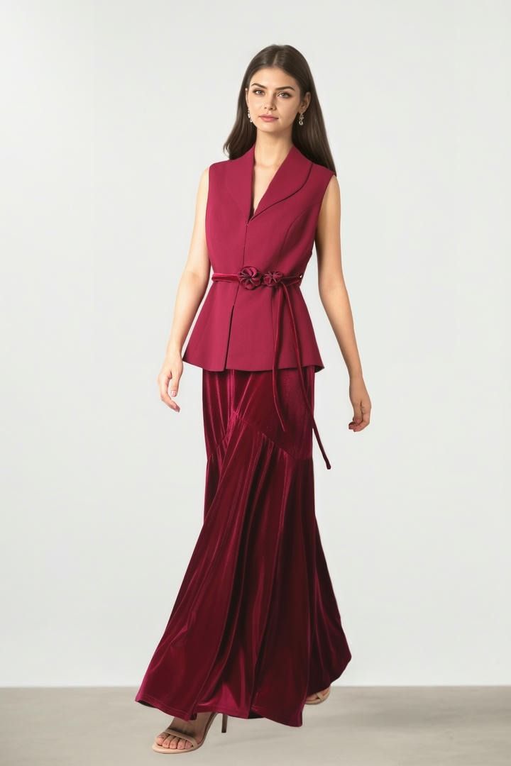 Burgundy Textured Crepe Vest