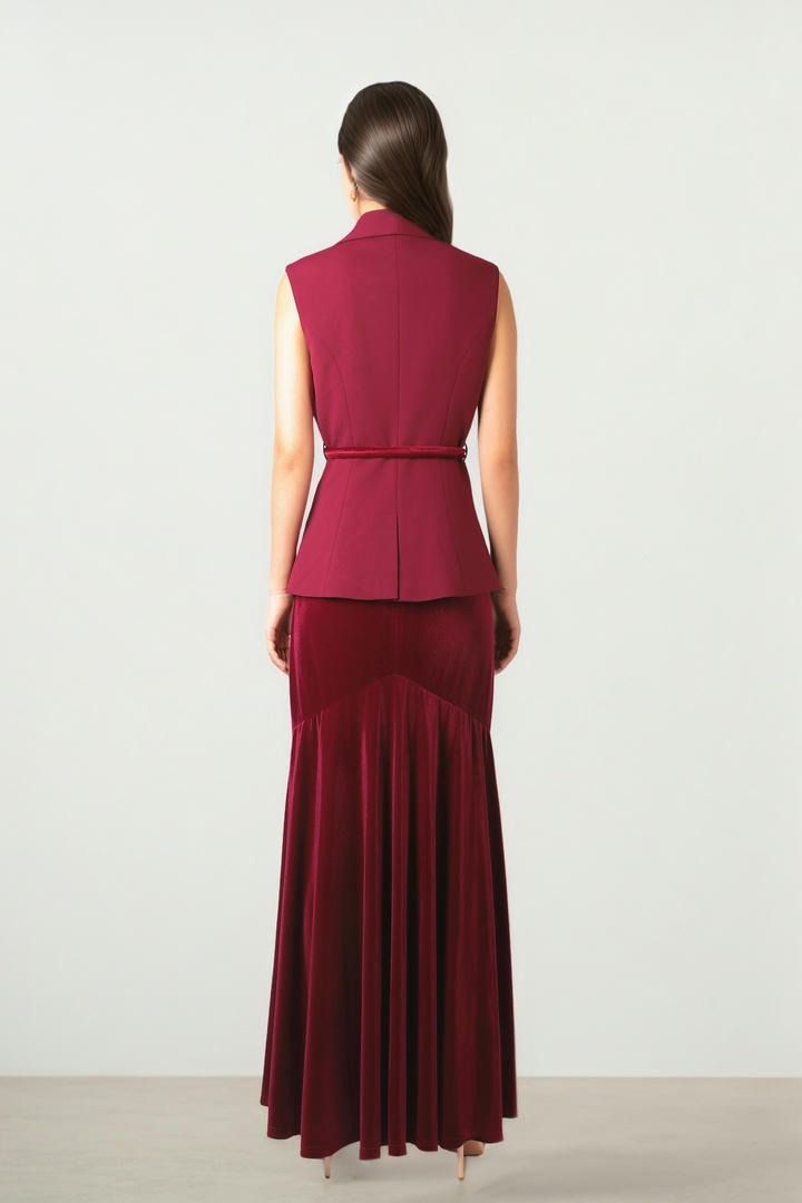 Burgundy Textured Crepe Vest