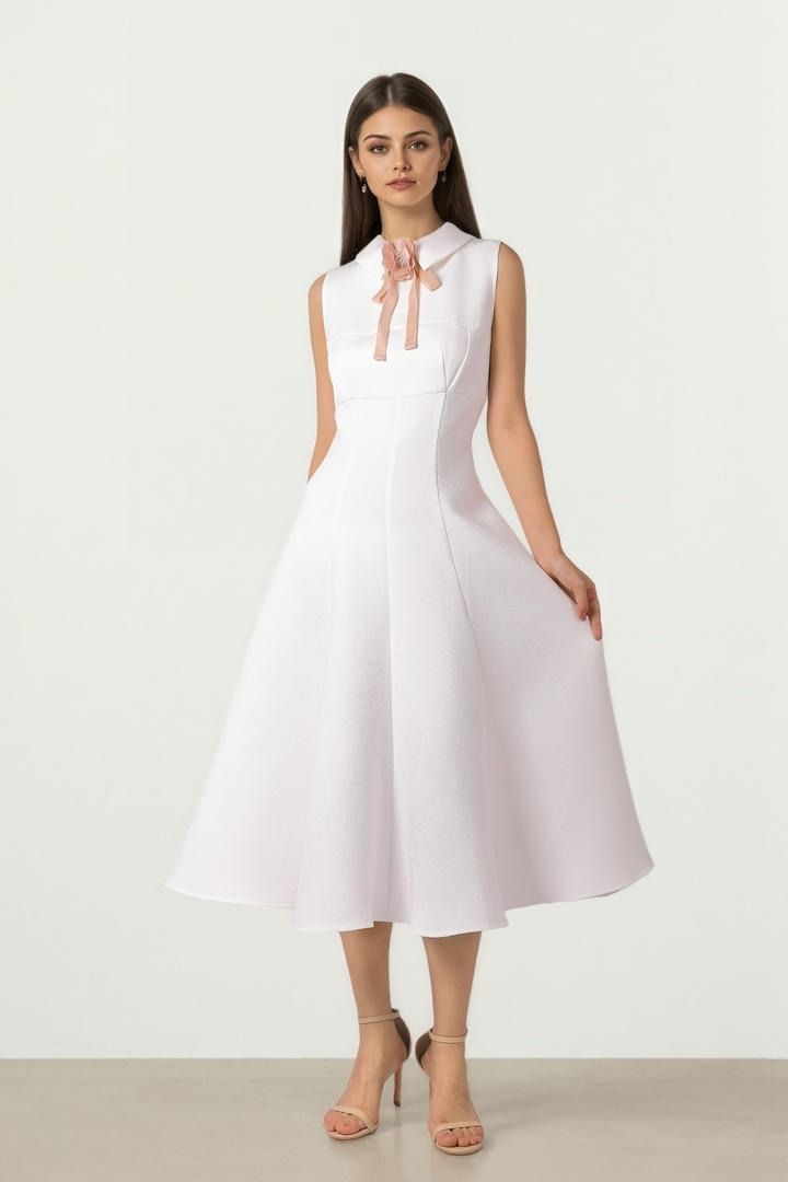 Tweed & Crepe Midi Dress