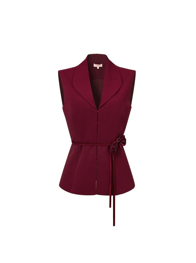 Burgundy Textured Crepe Vest