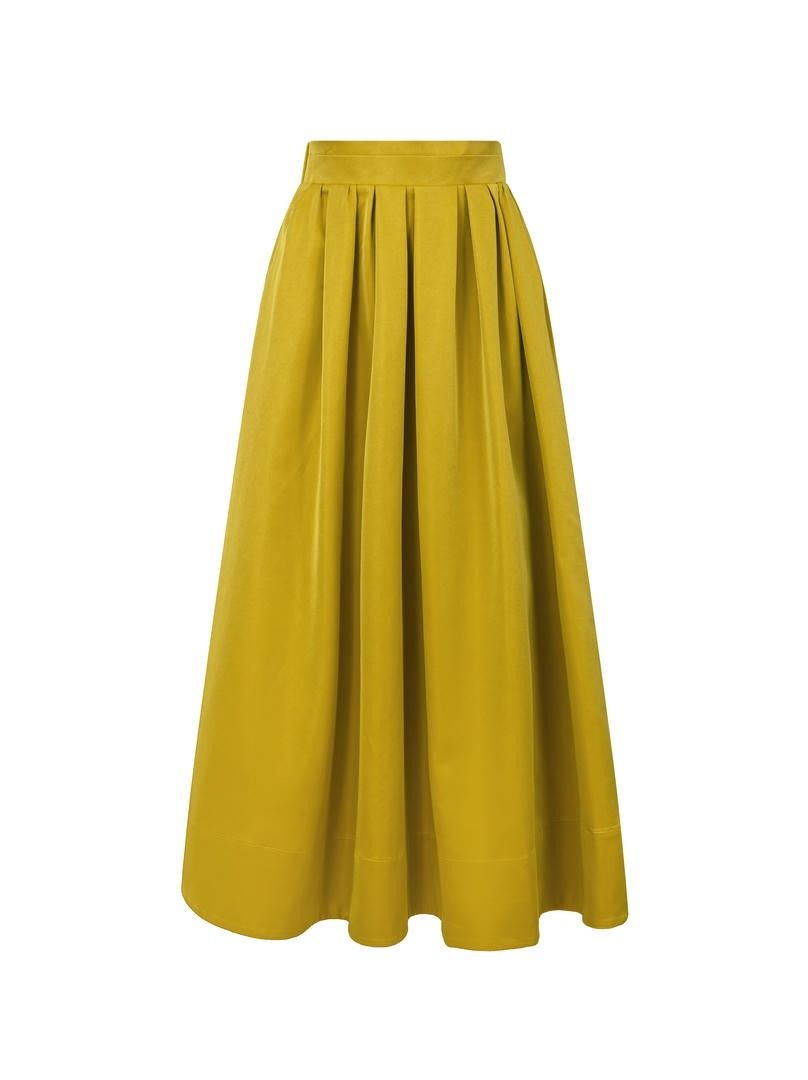 Olive Taffeta Midi Skirt