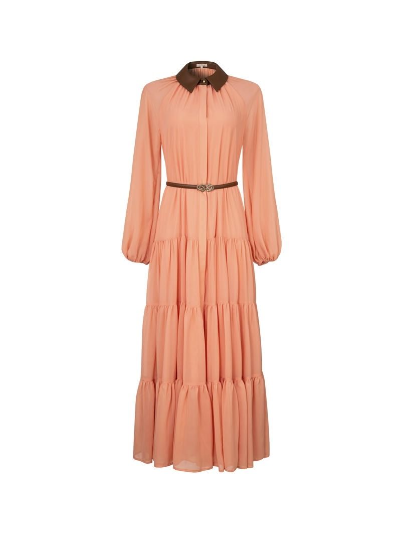 chiffon dress with a leather collar