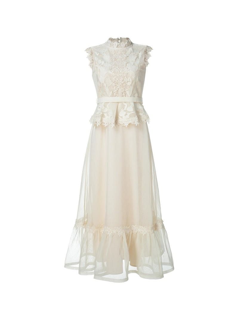 lace appliqué peplum dress