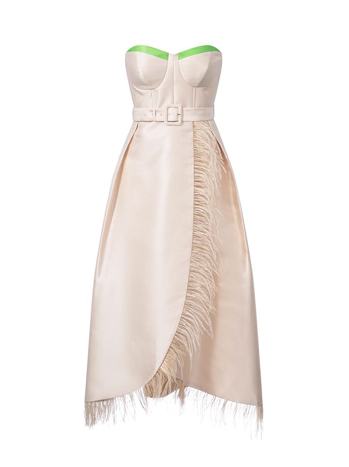 Feather trimming dress