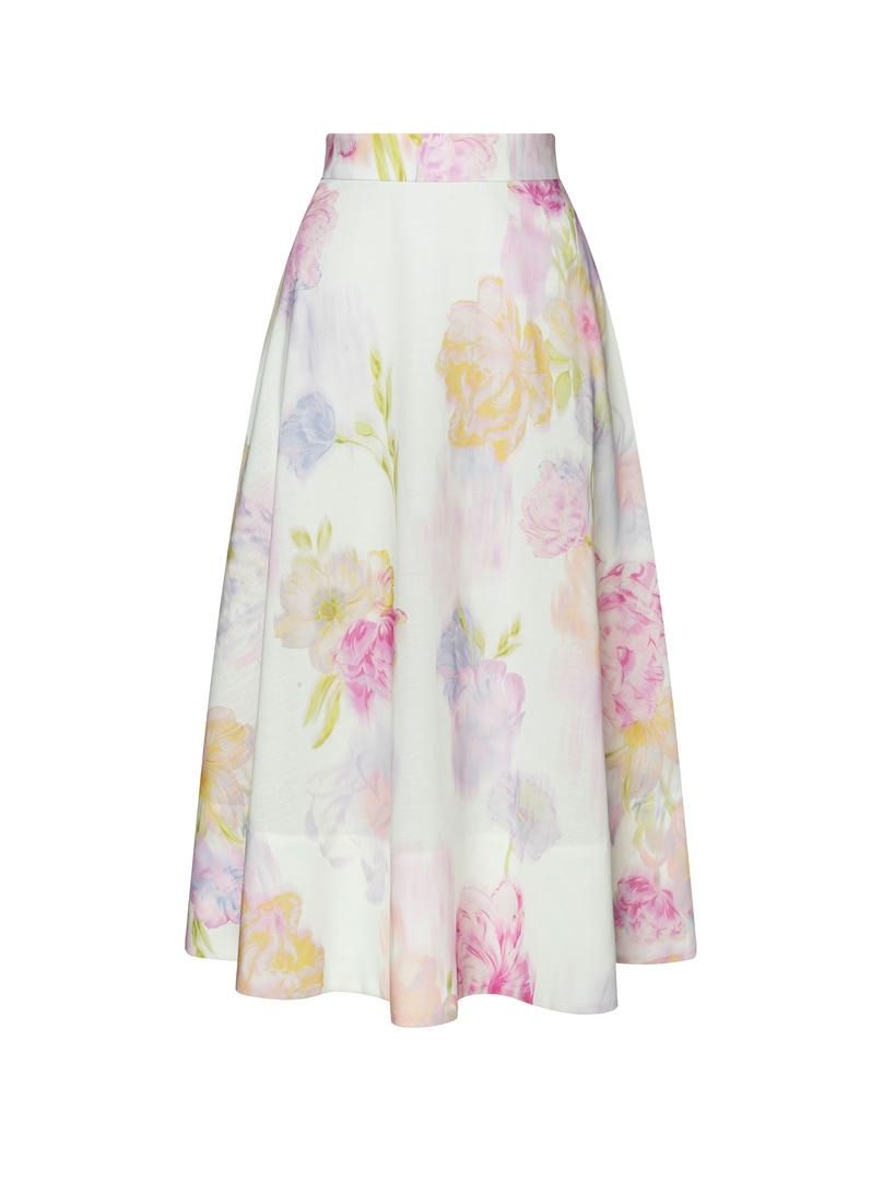 Floral Cotton Linen Midi Skirt