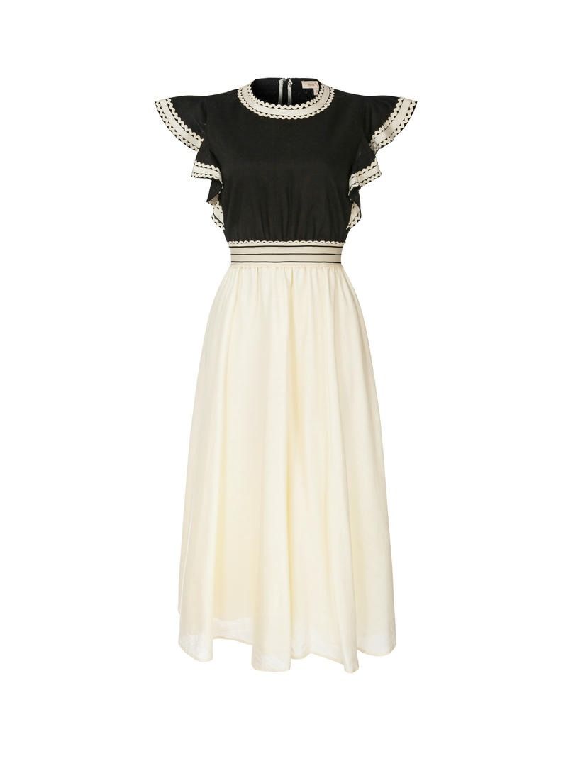 Contrast Linen Midi Dress