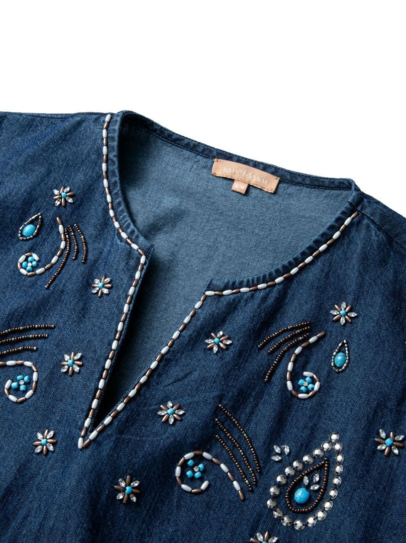 Beaded Denim Kaftan