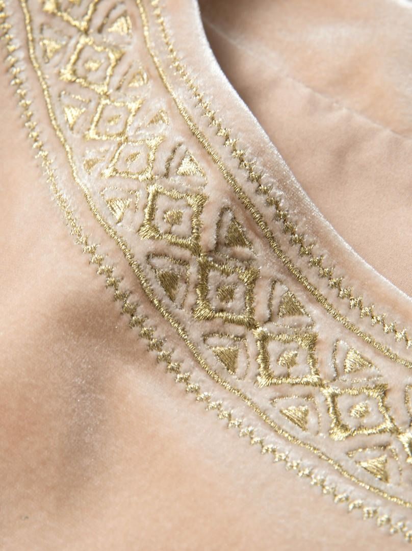 Embroidered Beige Kaftan