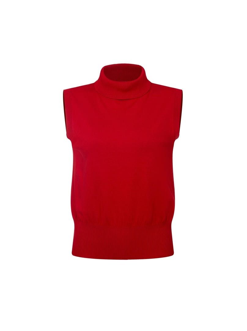 Red Turtleneck Knit Top