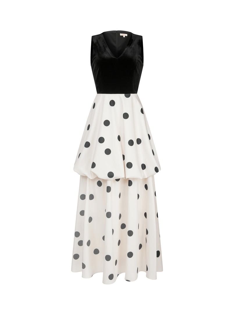 Velvet & Satin Polkadot Dress