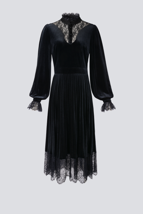 Lace insert high neck dress