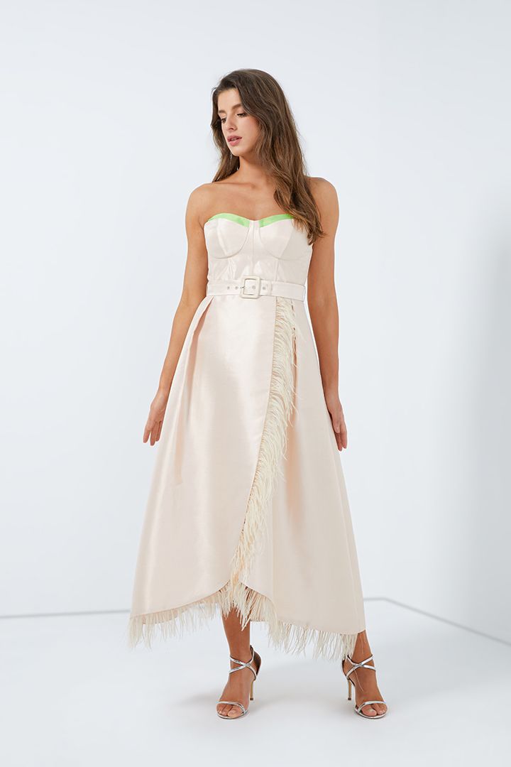 Feather trimming dress