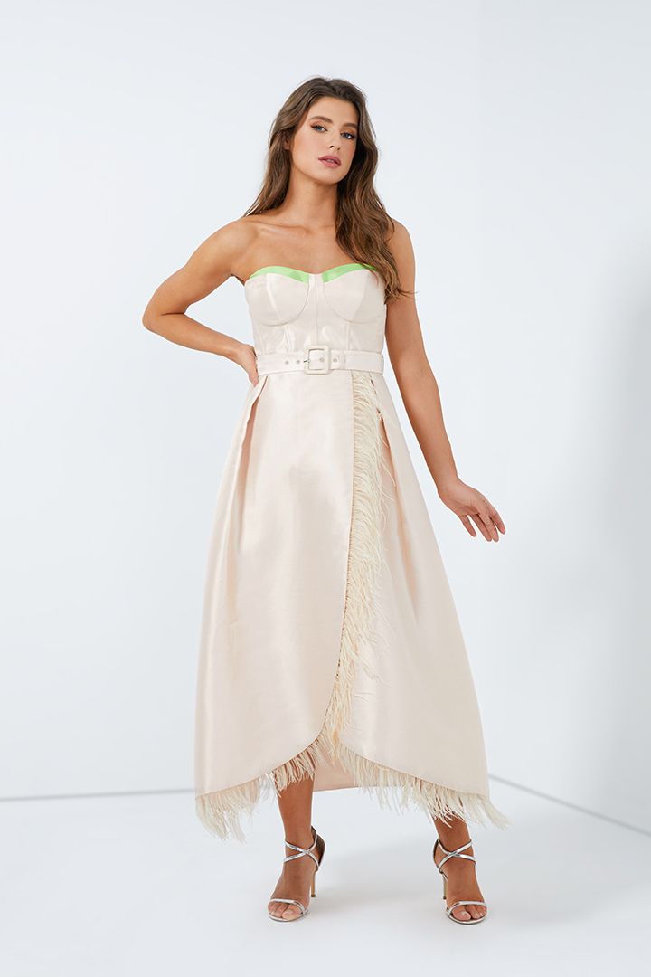 Feather trimming dress