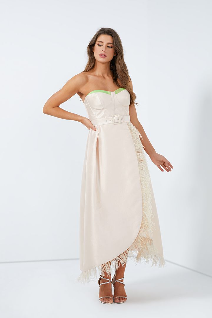 Feather trimming dress