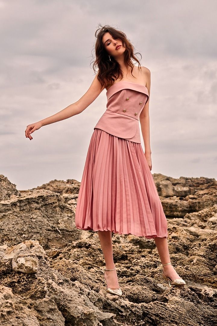 Peplum waist Pleated Skirt