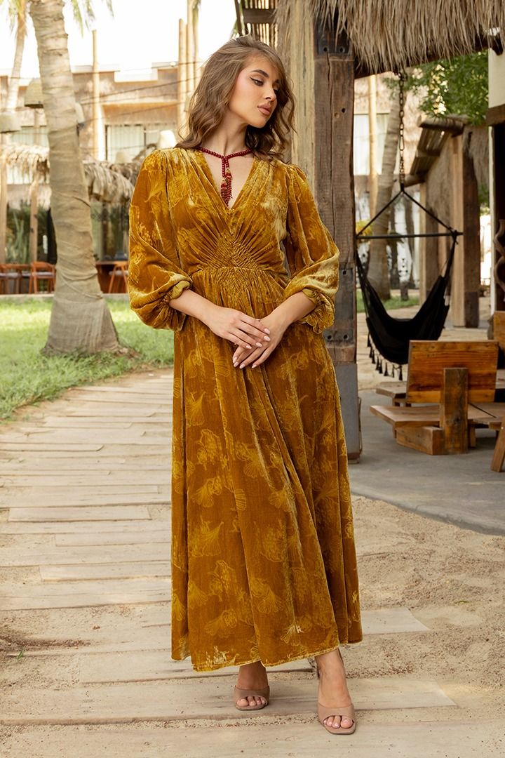 Mustard Devore Dress