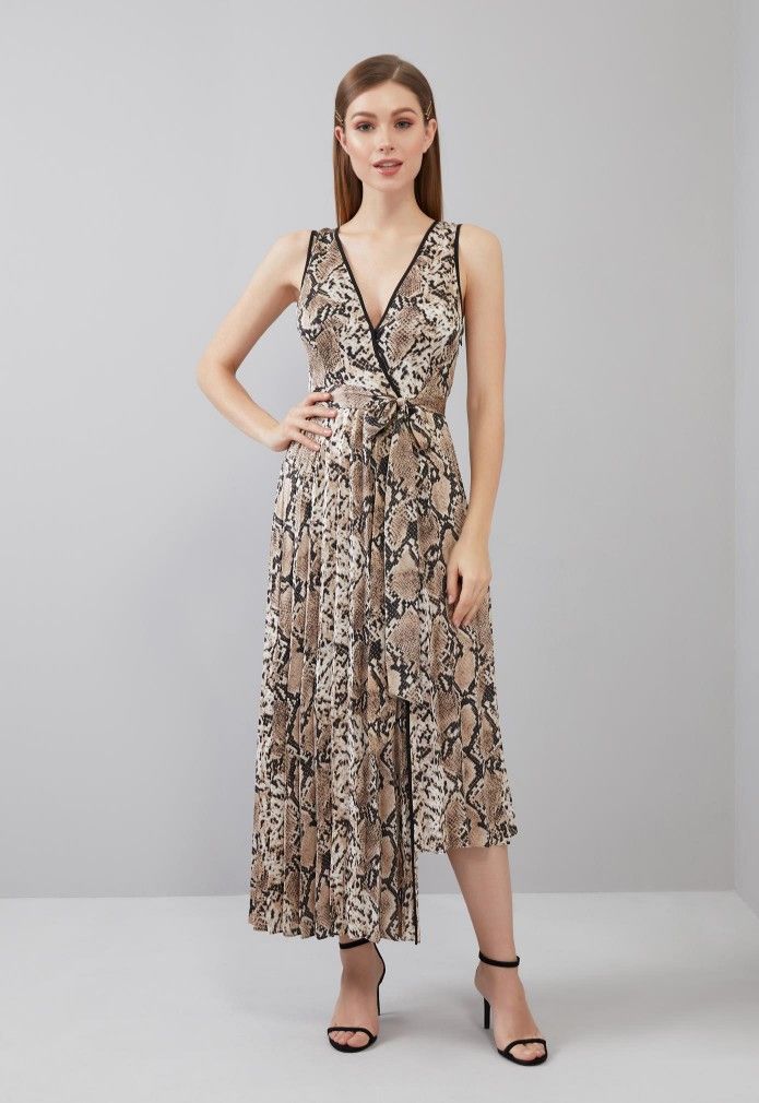 Snake Printed Pleated Dress