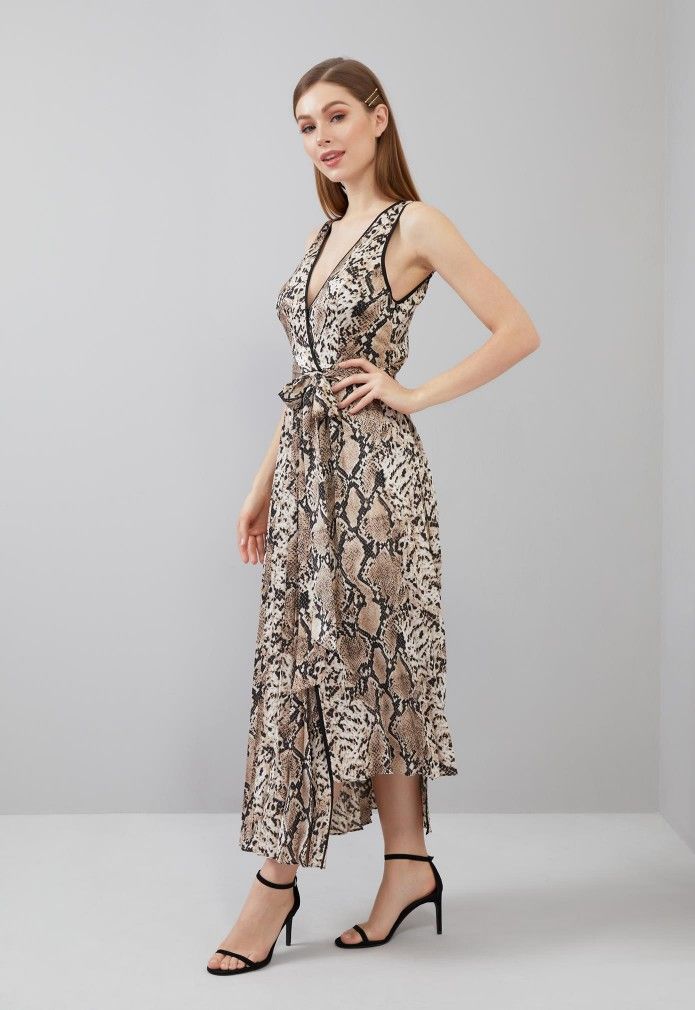 Snake Printed Pleated Dress