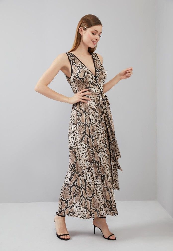 Snake Printed Pleated Dress