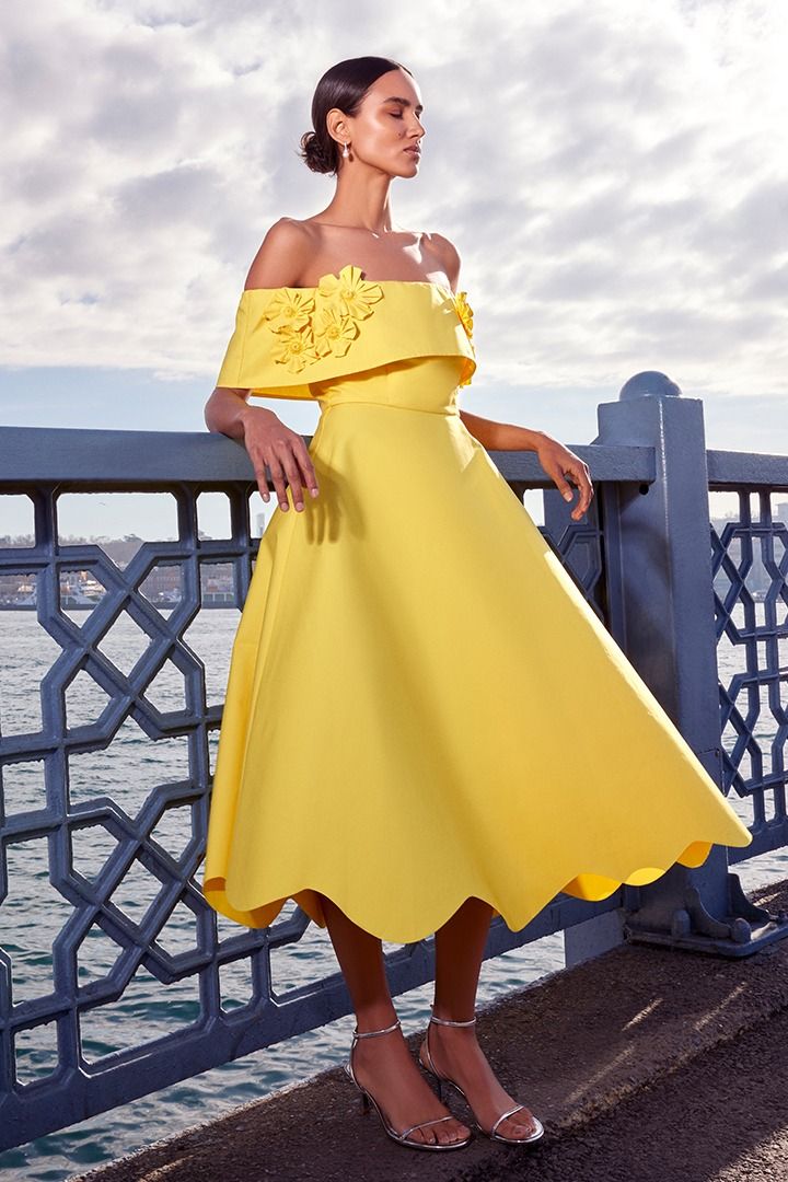 Lemon Blossom Off-Shoulder Dress