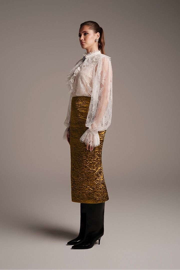 Quilted Satin Midi Skirt
