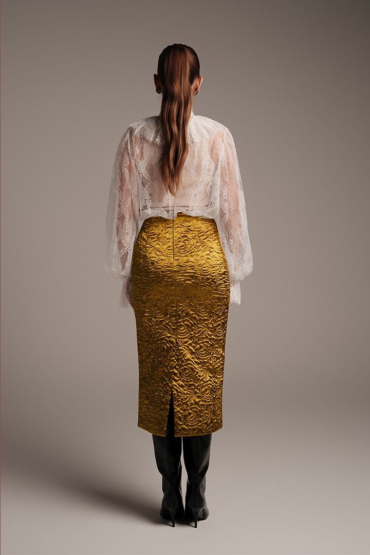 Quilted Satin Midi Skirt