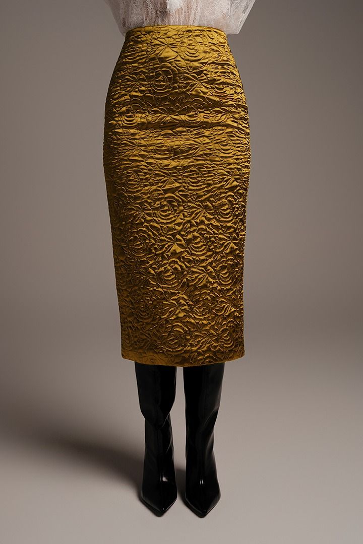 Quilted Satin Midi Skirt
