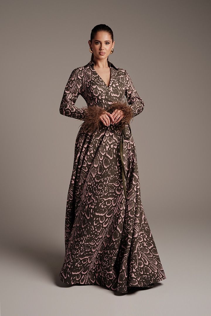 Jacquard Dress With Feather