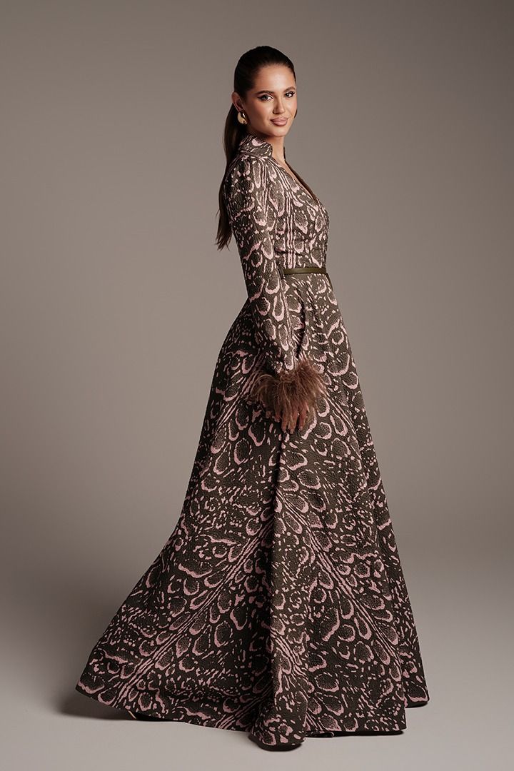 Jacquard Dress With Feather